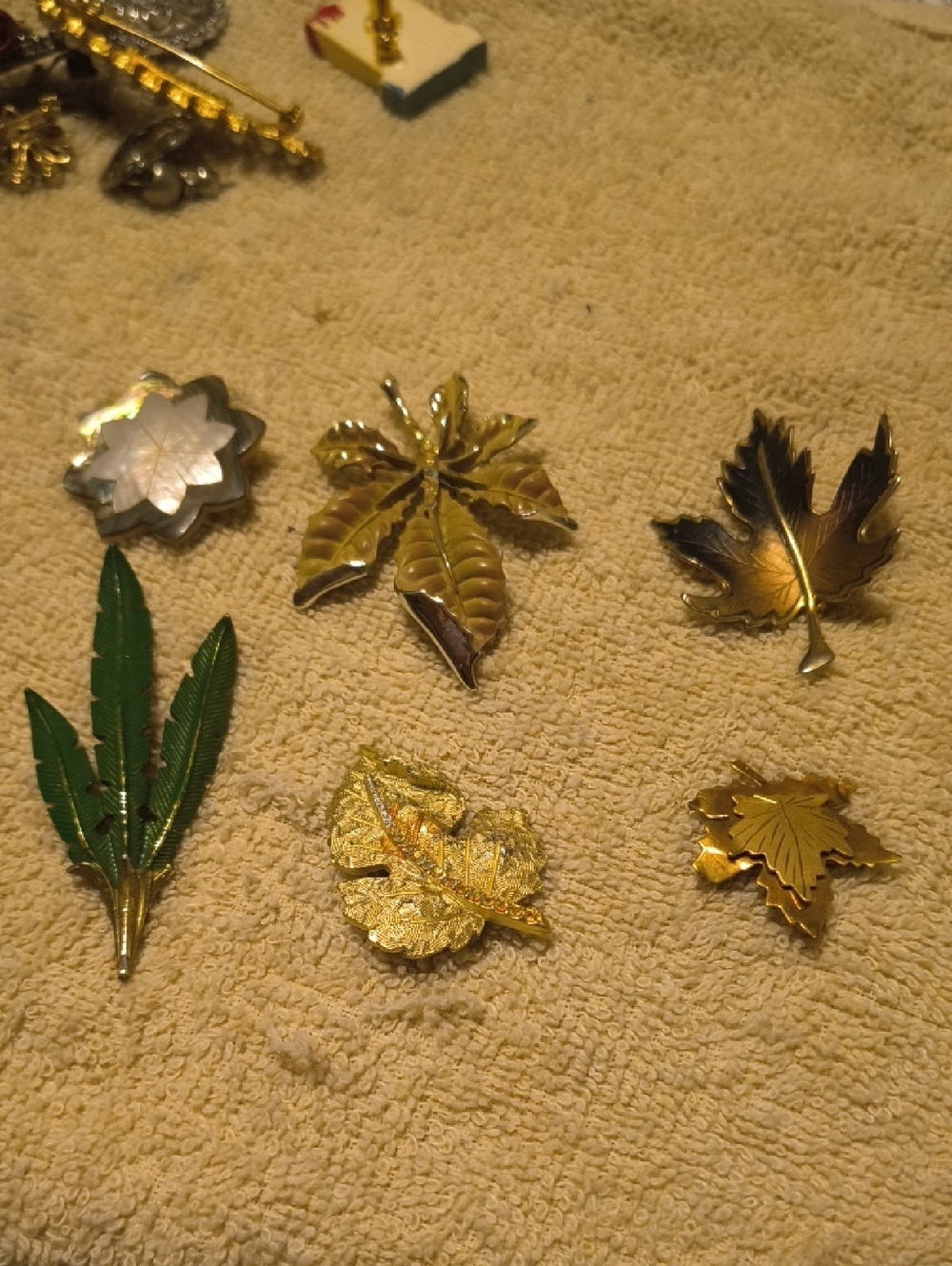 Gold and Green Leaf Brooch Collection - Elegant Women's Jewelry